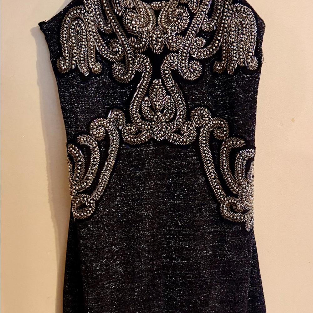 Mango Black Dress with Silver Embellishments